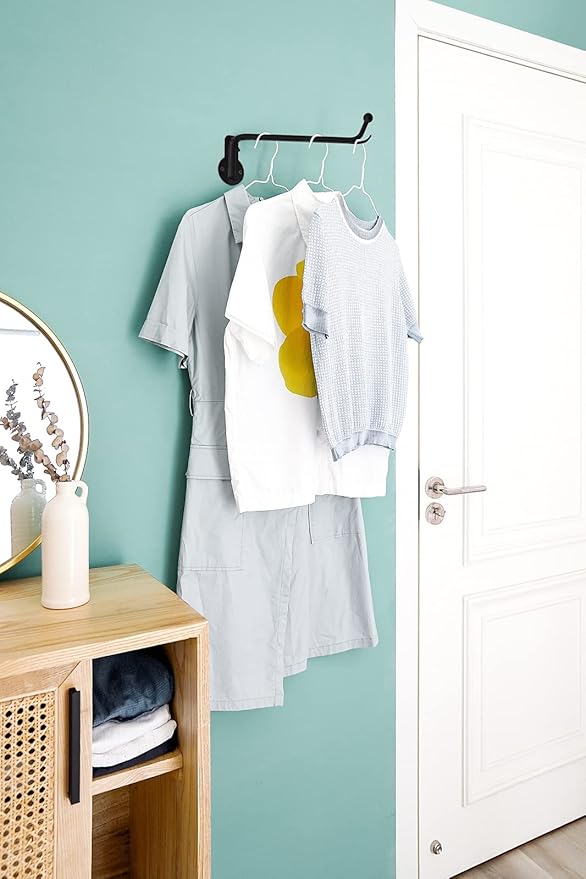 Mkono Wall Mounted Drying Rack Laundry Clothes Hanger with Swing Arm Space Saving Metal Hanging Valet Rod for Laundry Closet Organizer Bathroom Bedroom, 2 Pack, Black