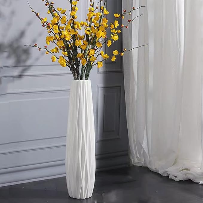 White Ceramic Vase, 17.7" Tall Floor Vase Large Flower Vase Decorative Vases for Modern Home Decor Living Room Office Bedroom Table Centerpieces Shelf Kitchen Wedding Farmhouse Décor