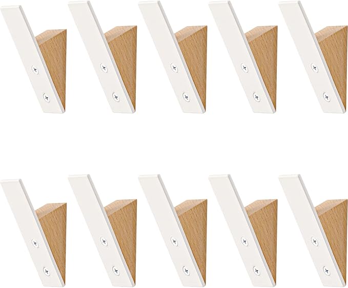 Homeforia Beech Wood Coat Hooks, High End Beech Wood & White Metal Wall Mounted Clothing Hooks, Mid-Century Modern Coat Hooks, Heavy Duty Wooden Hooks for Hanging Coats, Hats, Towels & More, Set of 10