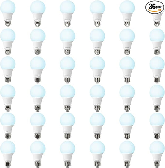 36 Pack A19 LED Bulbs 60W Equivalent, 8W Daylight 5000K LED Light Bulbs, E26 Medium Base, Non-Dimmable, 800 Lumens, Ideal for Bedroom Living Room