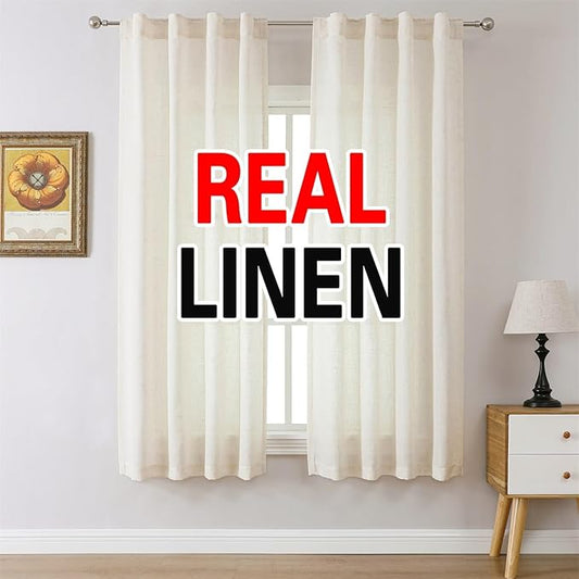 MIUCO Linen Curtains 72 Inches Long for Bedroom Living Room, Light Filtering Curtains, Modern Neutral Decor Farmhouse Drapes, Rod Pocket & Back Tab Curtains, 2 Panels 2 Tiebacks 36 Inches Wide Natural