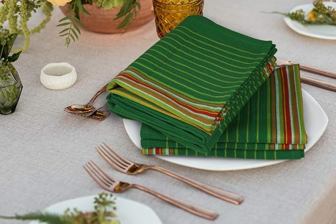 Urban Villa Kitchen Towels Waffle Stripes Dish Towels for Kitchen Leaf Green Set of 6 Kitchen Towels Highly Absorbent Cotton Over Sized 20X30 in with Mitered Corners Kitchen Hand Tea Towels