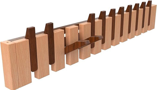 Wall Mounted Piano Key Hanger | Flip Style Hook | Entrance Wall Art Hook, Made of Oak Wood (3 Times Painted, 4 Times Polished) (Walnut-Beech, 12Hooks)