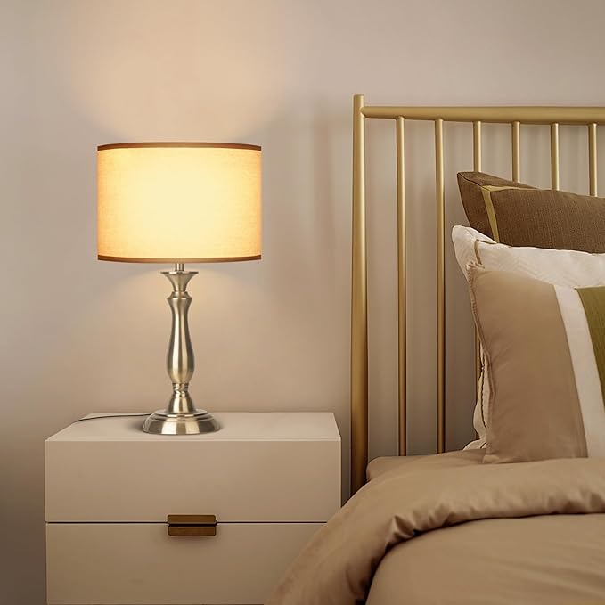 22.2“ Vintage Desk Lamp for Living Room, Mid Century Table Lamp for Bedroom, Bedside Lamps for Night Stands,Reading Lamp for Bedroom Office Room,Beige Lampshade (Bronze)