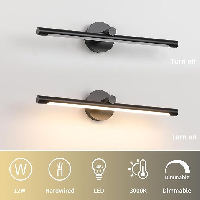 JUSHENG Black Picture Lights for Paintings Dimmable Gallery Light Hardwired LED Wall Art Lighting Display Artwork Lamps 24.21'' Inch 12W 3000K Warm White