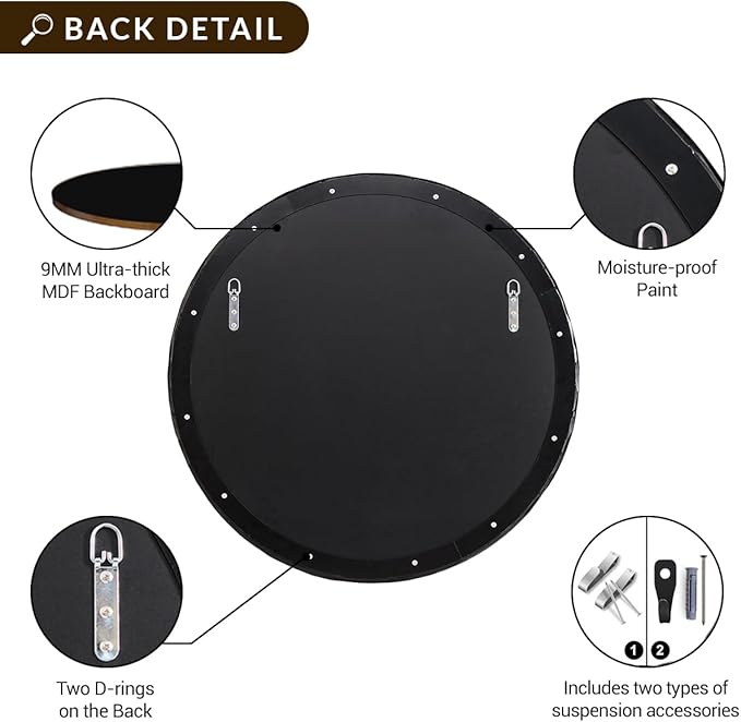 ANDY STAR Hand-Forged Black Round Mirror for Wall, 30 Inch Stainless Steel Metal Frame Circle Mirror, Antique Rounded Bathroom Mirror for Living Room, Bedroom, Entryway, Vanity