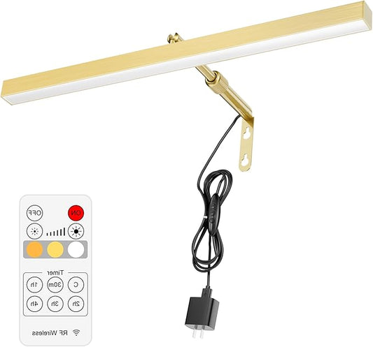 Glod LED Picture Lights for Paintings Plug in,15.75 Inch Adjustable Art Light for Display Art Work, 3 Color Lighting, Plug in Picture Light with Remote for Frame Dartboard, Gold
