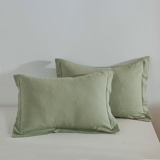Simple&Opulence 100% Linen Pillow Case Queen Size Set of 2, Sage Green Pillow Covers with Overlap Closure, Luxury Breathable Pillowcases Protectors Suitable for All-Season (20" X 26", Sage Green)