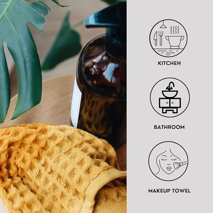 sea me at home Waffle Washcloths Set, 100% Turkish Cotton (Mustard)