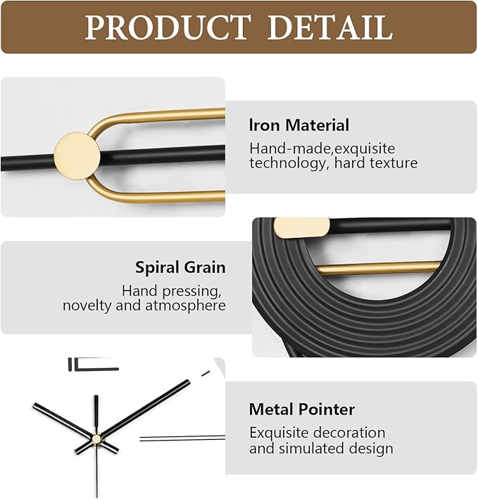 Large Wall Clock for Living Room,Modern Decorative Silent Battery Operated Wall Clock Metal Wall Art for Kitchen/Dinng Room/Bedroom/Entryway/Office Decor