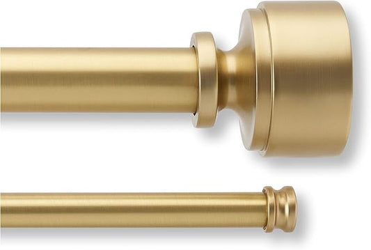 MODE Premium Collection Double Curtain Rod Set (1 1/8" Front Rod and 5/8" Back Rod) with Mod Doorknob Curtain Rod Finials, Wall Mounted Adjustable Curtain Rod, Fits 72” to 144” Windows, Brushed Gold
