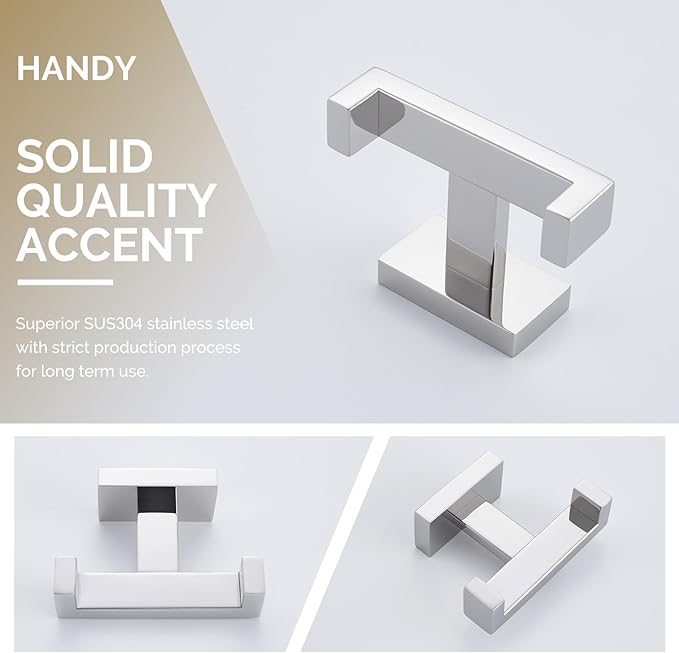 Angle Simple Bathroom Towel Hook, SUS 304 Stainless Steel Hand Towel Double Hook for Wall, Robe Coat Holder, Polished Chrome