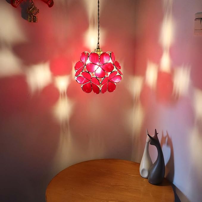 Bieye Tiffany Style Stained Glass Flower Petal Lampshade (Deep Red, 8" Cherry Blossom)