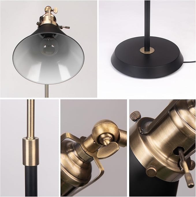 Industrial Floor Lamp, 58'' Black Floor Lamp Design, Adjustable Head Vintage Metal Standing, Tall Simple Corner Lamp, Floor Lamps for Living Room, Bedroom, Office, Couch