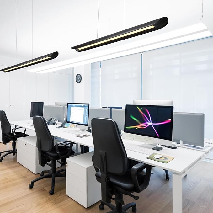 39" Modern Led Linear Pendant Light Dimmable Ceiling Hanging Lights Wood Linear Chandeliers Office Lighting for Dining Room Kitchen Island Pool Table Light Living Room Bar Pendant Light Black 24W