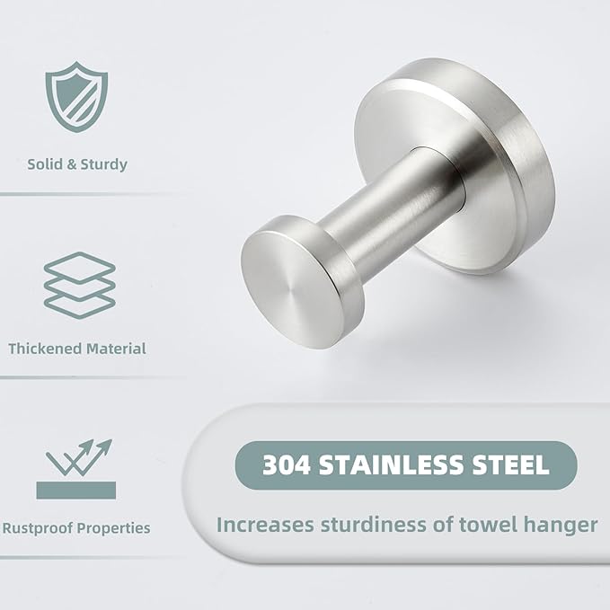 APLusee Brushed Nickel Towel Hook, 304 Stainless Steel Robe Hook for Bathroom, Heavy Duty Hand Towel Hanger Wall Mounted