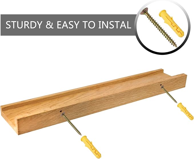 20 Inch Floating Shelves Wall Mounted, Rustic Wall Shelves for Decor and Storage, Natural Solid Oak Wood Shelf, Picture Ledge for Bedroom/Bathroom/Living Room/Kitchen, Natural Color, 20*4*1.5 (1 Pack)