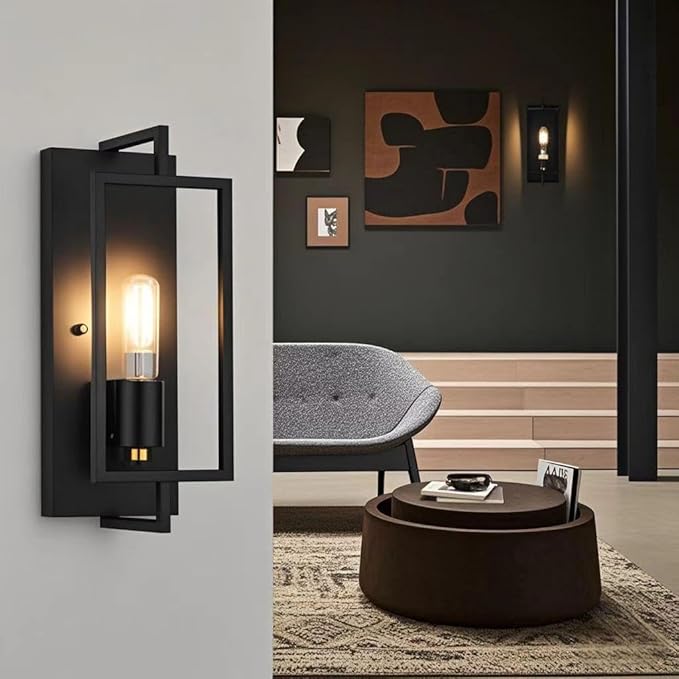 1-Light Black Wall Sconce,Metal Wall Sconce Light Fixtures,Ceramic E26 Base,Modern Indoor Lighting Hardwired【Bulb Included】