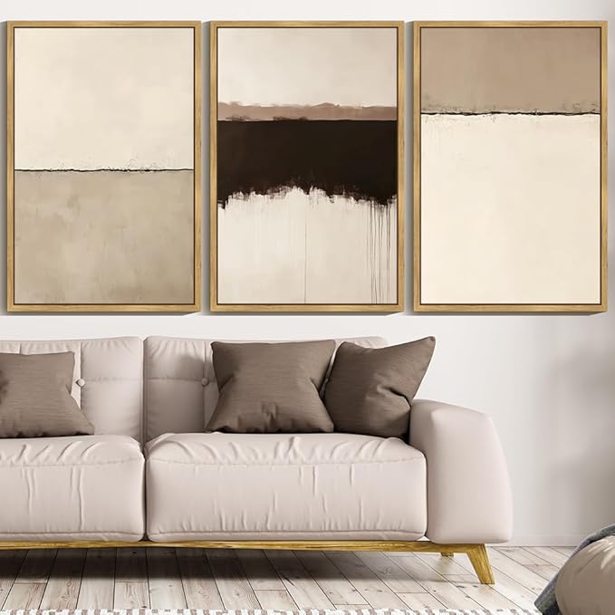 KUVIOKE Abstract Framed Wall Art Minimalist Beige Gray Pastel Watercolor Wall Decor Modern Illustration Neutral Art Painting Home Decor 24x36in (Natural Framed)