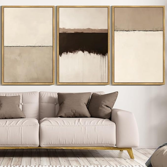 KUVIOKE Abstract Framed Wall Art Minimalist Beige Gray Pastel Watercolor Wall Decor Modern Illustration Neutral Art Painting Home Decor 24x36in (Natural Framed)