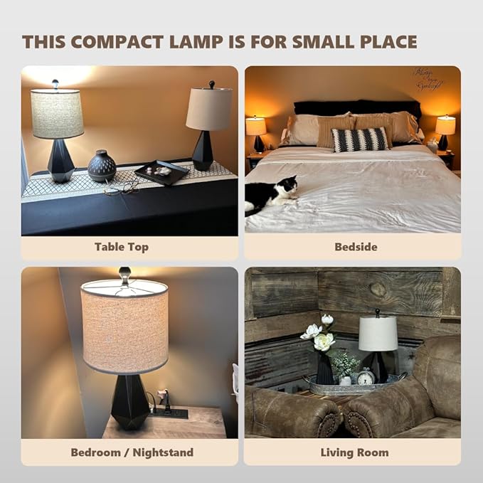 PoKat 20.25'' Table Lamps Set of 2, Bedside Lamp for nightstand, Small Farmhouse Lamps for Bedroom, Black Bedroom Lamps for Living Room, Nursery, Black, Suitable for Small Place