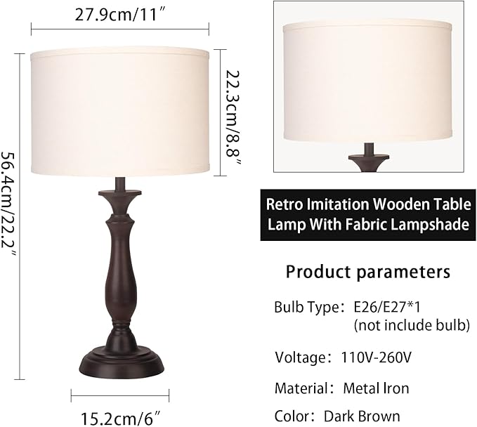 22.2“ Vintage Desk Lamp for Living Room, Mid Century Table Lamp for Bedroom, Bedside Lamps for Night Stands,Reading Lamp for Bedroom Office Room,Beige Lampshade (Dark Brown)