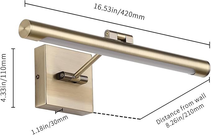 Joosenhouse Picture Light for Painting Dimmable Art Display Light with Adjustable Swing Arm for Picture Frame Light Artworking Portrait -Antique Bronze 7W Hardwired Connection Warm White