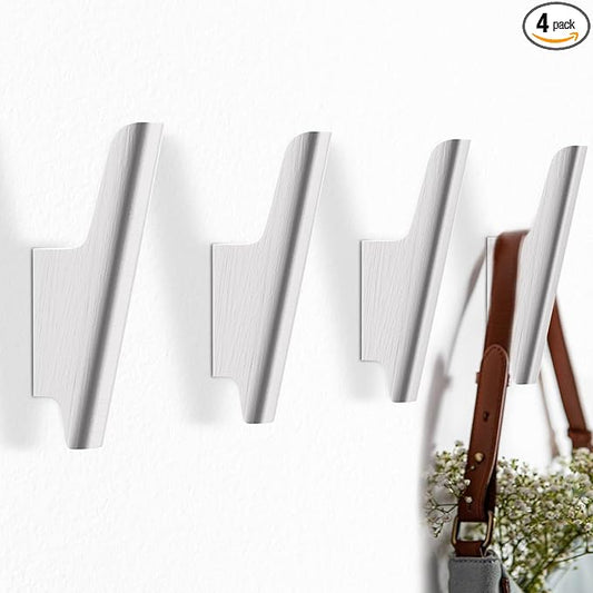 Wooden Wall Hooks 4 Pack Coat Hooks Mounted White Wooden Hooks for Wall Hanging Hat, Towel, Bag, Backpack, Decorative Wood Heavy Duty Hook for Entryway and Bathroom (White)