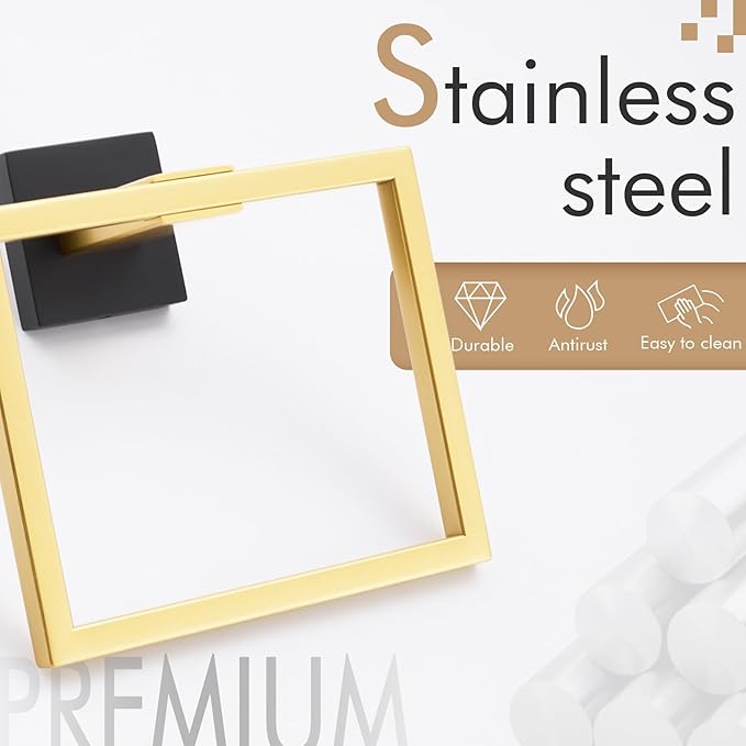 KOKOSIRI Towel Ring Holder Bathroom Lavatory Hand Towel Rack Wall Mounted Bathroom Hardware T-304 Stainless Steel Matte Black and Gold, B3004GDK