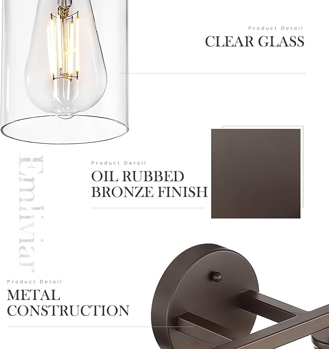 Emliviar 23 Inch Vanity Light Above Mirror for Bathroom, Oil Rubbed Bronze Finish 4-Light Wall Sconce with Clear Glass Shade, YCE253B-4W ORB