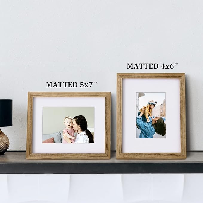 Egofine 8x10 Picture Frames with Plexiglass, Display Pictures 4x6/5x7 with Mat or 8x10 Without Mat Set of 4 for Tabletop and Wall Mounting, Carbonized Brown