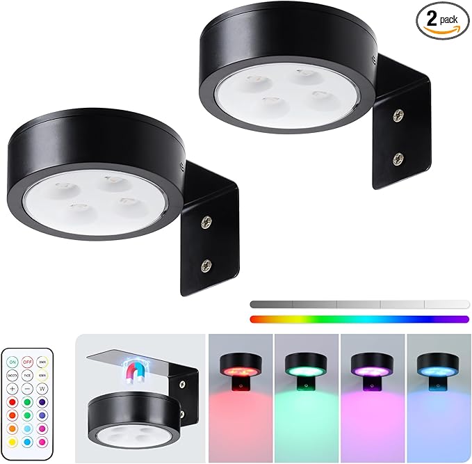 2-Pack Wireless Battery Operated Painting Light with Remote Control,13 Color RGB Magnetic Led Art Display Light for Picture Frame, Dimmable and Timer Painting Light, Wall Decor Black display light