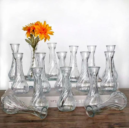 Glass Bud Vases in Bulk Set of 16, Small Glass Vases for Flowers， Mini Clear Bud Vases for Centerpieces Vintage Vases for Wedding Home Table Decorations