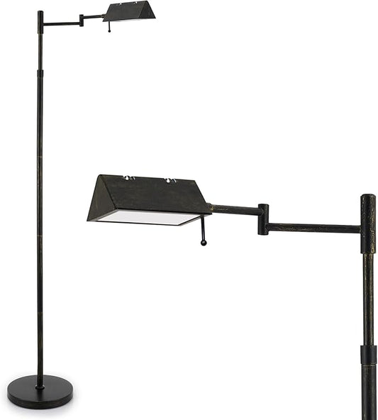 VONLUCE Dimmable LED Floor Lamp, 56" Floor Lamp for Living Room with Adjustable Height Swing Arms 3 Color Temperatures, Industrial Standing Pole Lamp for Bedroom Reading, Rustic Black