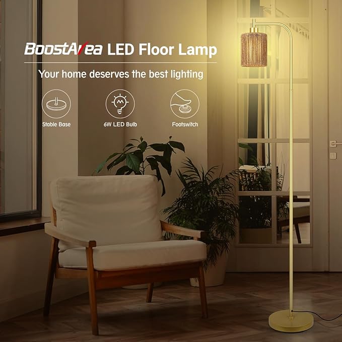 BoostArea Industrial Floor Lamp, Standing Lamp with Lampshade, 6W LED Bulb Included, Modern Floor Lamp with Foot Switch, Bright LED Lamp for Living Room and Bedroom, Office