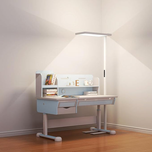 TACAHE Eye Care Reading Floor Lamp - 4000K Full Spectrum Neutral White LED - Multiple Diffuse Reflections - Dimmable Touchscreen Panel - Aluminum Standing Lamp for Office - 8200 Lumen - 100W - White