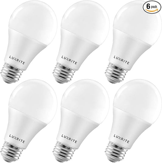 LUXRITE A19 LED Light Bulbs 100 Watt Equivalent Dimmable, 3500K Natural White, 1600 Lumens, Enclosed Fixture Rated, Standard LED Bulbs 15W, Energy Star, E26 Medium Base - Indoor and Outdoor (6 Pack)