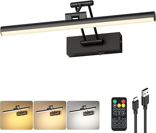 Joossnwell Battery Operated Picture Lights Wireless Painting Light with Remote Art Lighting for Wall Black Rechargeable Gallery Wall Light for Frame Display Artwork Portrait 15.43 Inch