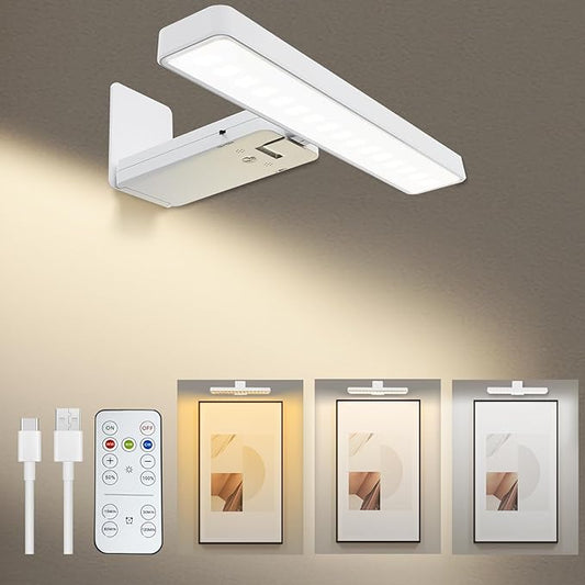 Picture Lights for Wall, 4500mAh Rechargeable Battery Painting Lights with 3 Color Temps,Remote Dimmable Timer Poster Light,Wall Decor Light for Art Display,Frame