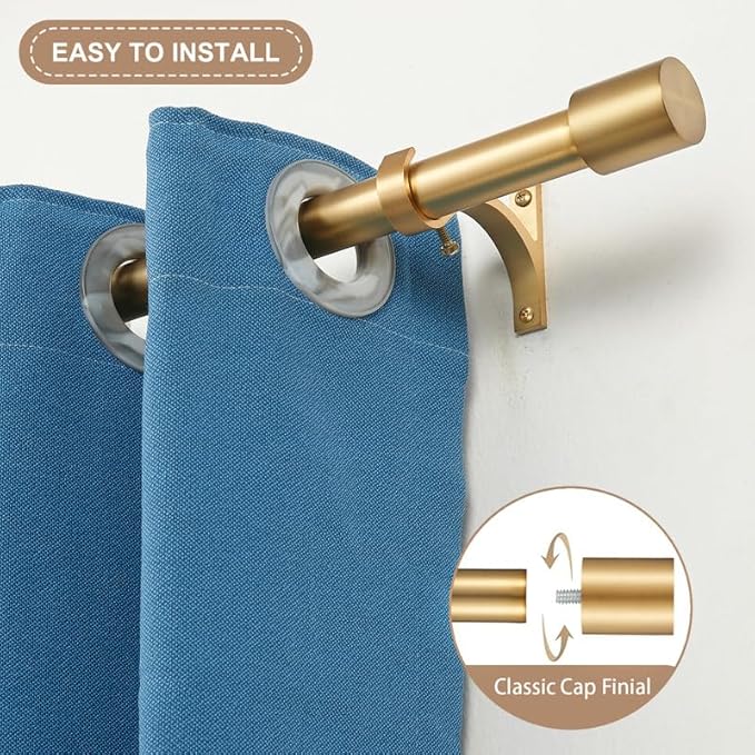 Splicing Curtain Rod for Window 28-93", Decorative Curtain Rods with Cap Finials, Adjustable 1-Inch Window Curtain Rods, Splicing Curtain Rod Warm Gold