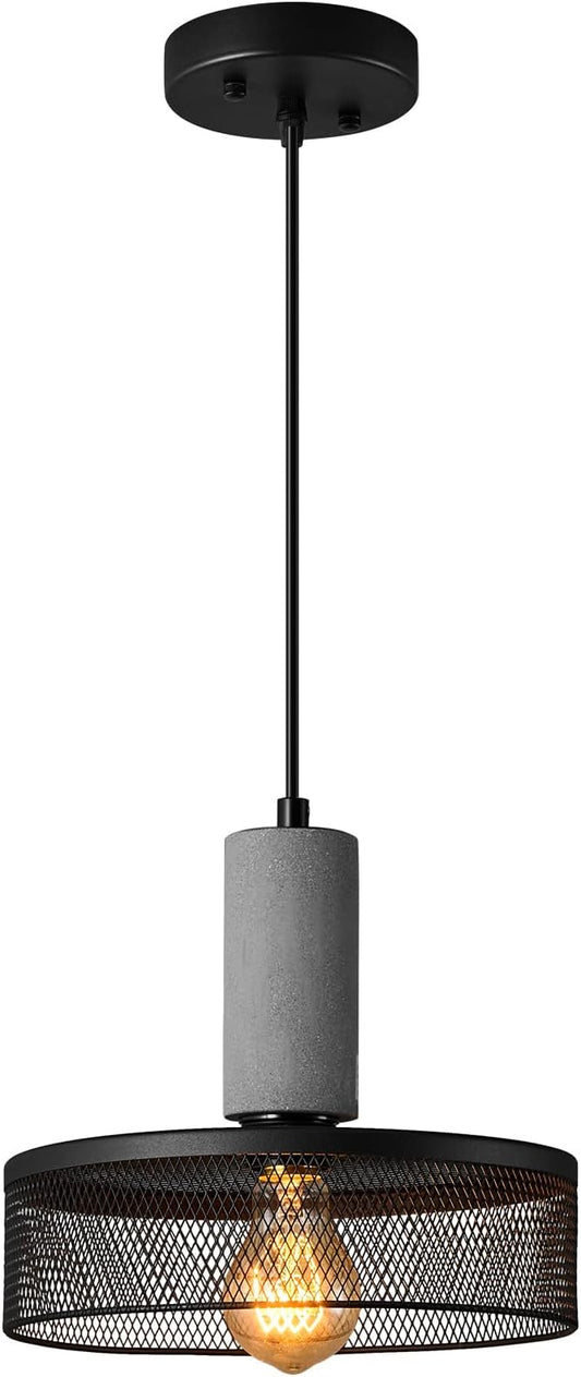 Pendant Light Fixture with Concrete and Black Metal Linear Modern Industrial Hanging Cement Pendant Lighting Kitchen Island for Bedroom Dining Room Living Room Bar(1 Pack)