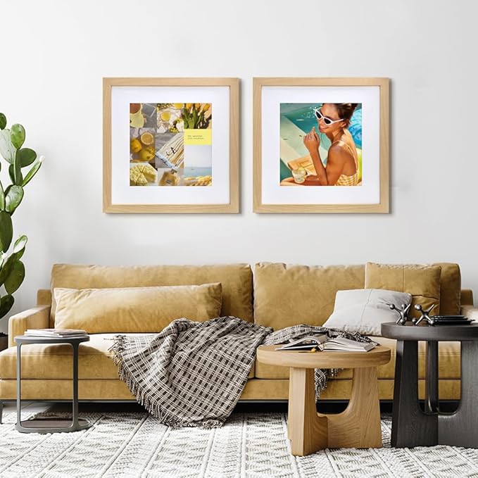 VNVNK 18x18 Frame Natural Wood Color, Perfect for 18x18 Inch Picture without Mat or 14x14 Inch Picture with Mat, Home Wall Decor Picture Frame-1 PCS