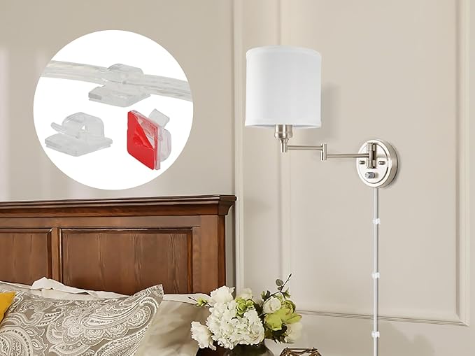 Plug in Wall Sconces with Remote Control, Dimming & Adjustable Colors 2700K-6500K, Hardwire or Plug-in, Swing Arm Wall Lamp with White Fabric Shade, Wall Sconces Set of Two, Brushed Nickel Finish