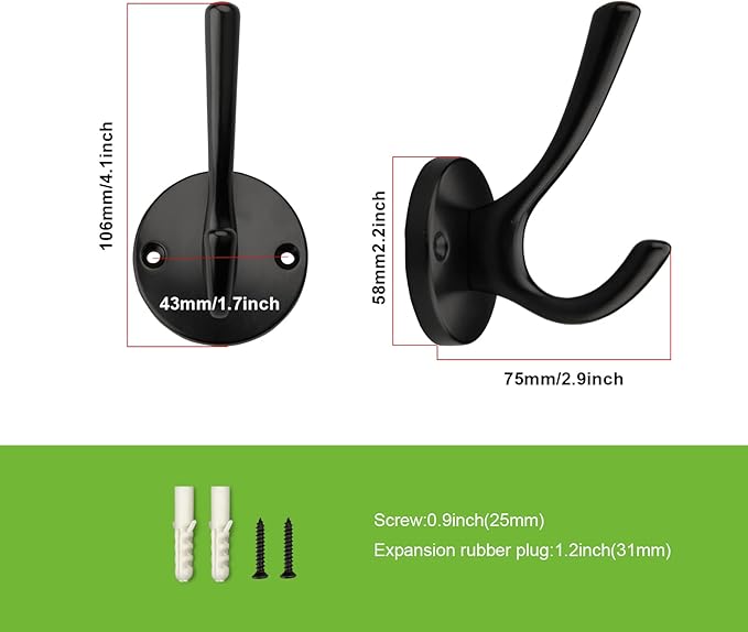 TUNNY 5 Pack Round Coat Towel Hooks - Matte Black Coat Hooks for Hanging Coats Towel Hooks for Bathroom Wall Mounted Zinc Alloy Bath Towel Hooks Robe Clothes Hook Holder Heavy Duty Wall Hooks