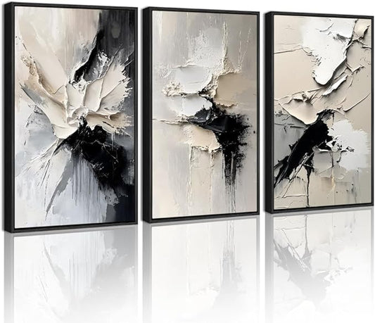 KUVIOKE Navy Blue Abstract Framed Wall Art Minimalist Graffiti Pastel Wall Decor Modern Neutral Color Block Illustration Painting Brush Stroke Art Home Decor 11x14in (Black Framed)