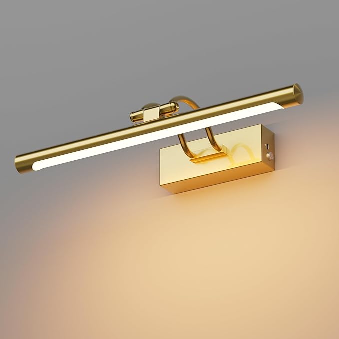Cordless Picture Light with Remote, Battery Operated Wall Sconce for Artwork, 3 Colors Painting Light Dimmable and Timer, Wireless Art Light for Display (Gold)