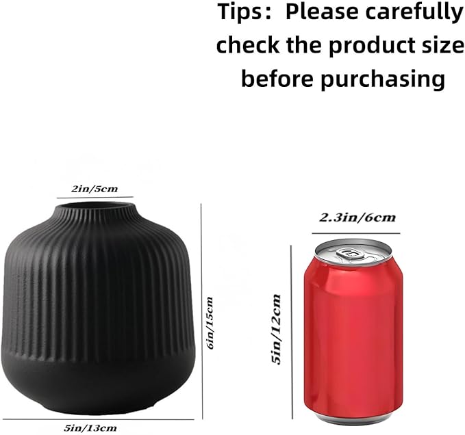 Black Ceramic Vase for Flowers, 6 Inch Flower Vases Home Decor, Black Boho Vases for Pampas Grass, Vase for Centerpieces Living Room Table Entryway Shelf