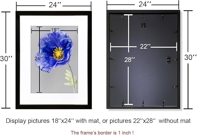 VNVNK 22x28 Frame Black, Perfect for 22x28 Inch Picture without Mat or 18x24 Inch Picture with Mat, Home Wall Decor Picture Frame-1 PCS