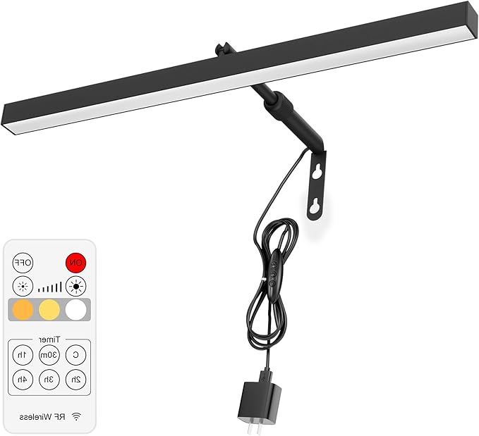Black LED Picture Lights for Paintings Plug in,15.75 Inch Adjustable Art Light Plug in for Display Art Work, 3 Color Lighting, Plug in Picture Light with Remote for Frame Dartboard,Black