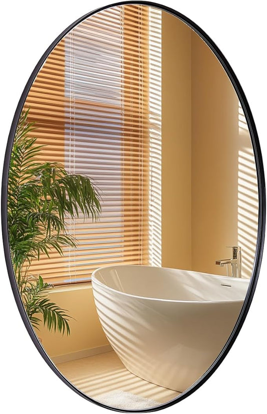 ANDY STAR Black Oval Mirrors for Bathroom, 24x36 Inch Matte Black Stainless Steel Metal Framed Oval Wall Mirror, Modern Vanity Mirror Wall Mount Horizontal or Vertical